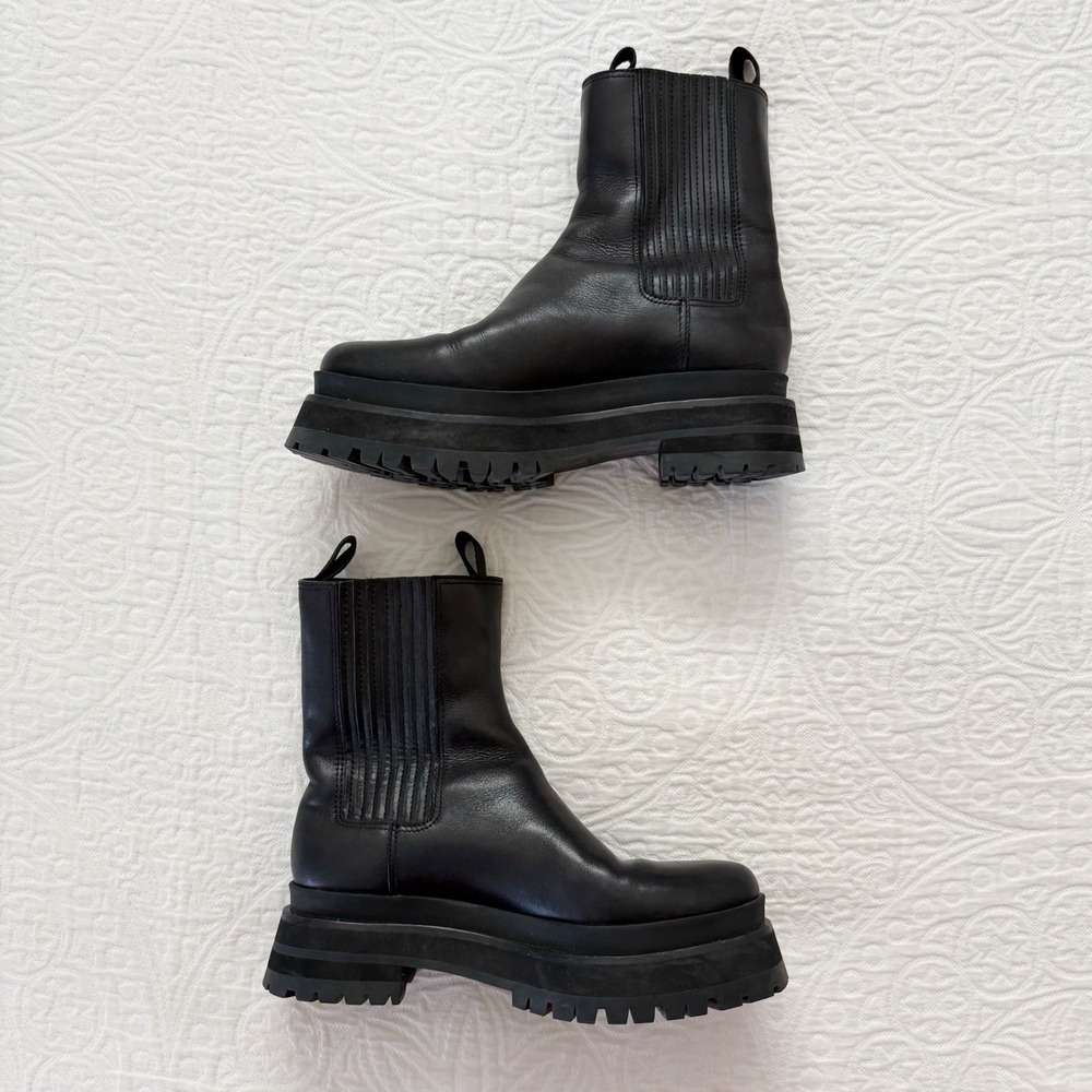 Loeffler Randall Toni Leather Lug-Sole Platform Boots, Black Sz 8 - Picture 4 of 9